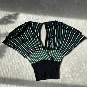 Arden B Striped Knit Cutout Top Green White Black Size M Y2K